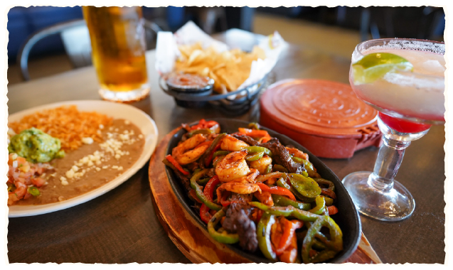 Tex Mex Combo Plate with Margarita, and House-Made Tortilla Chips